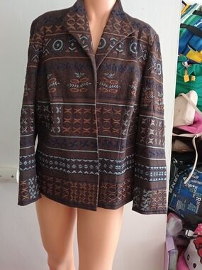 Dark brown Coldwater Creek cotton-blend jacket  vibrant Southwestern-inspired ge